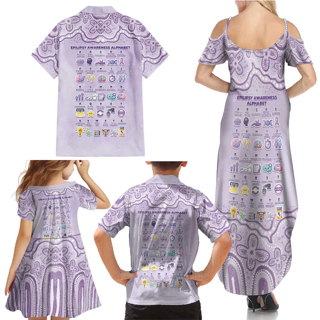 Personalised Epilepsy Awareness Alphabet Family Matching Summer Maxi Dress and Hawaiian Shirt Purple Ribbon Butterfly Cute Style