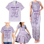 Personalised Epilepsy Awareness Alphabet Family Matching Tank Maxi Dress and Hawaiian Shirt Purple Ribbon Butterfly Cute Style