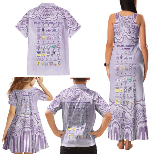 Personalised Epilepsy Awareness Alphabet Family Matching Tank Maxi Dress and Hawaiian Shirt Purple Ribbon Butterfly Cute Style