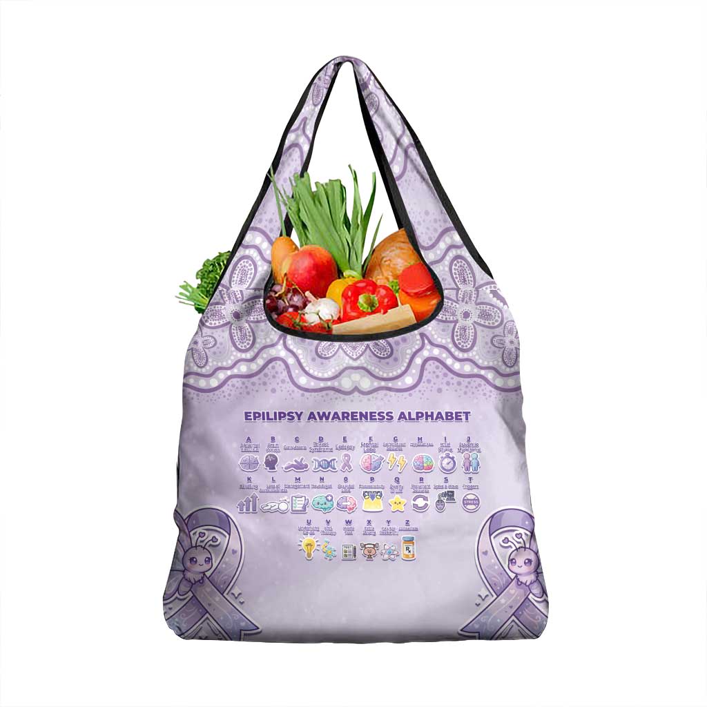 Epilepsy Awareness Alphabet Grocery Bag Purple Ribbon Butterfly Cute Style