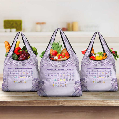 Epilepsy Awareness Alphabet Grocery Bag Purple Ribbon Butterfly Cute Style