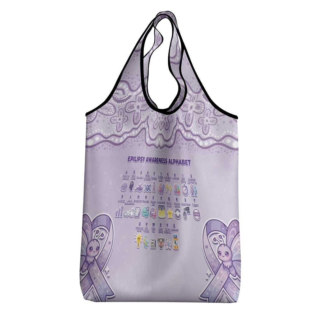 Epilepsy Awareness Alphabet Grocery Bag Purple Ribbon Butterfly Cute Style