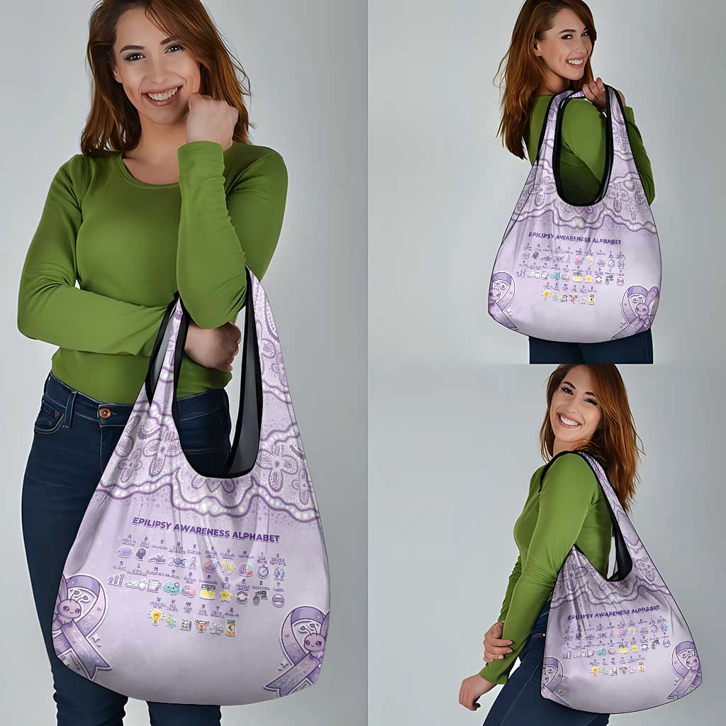 Epilepsy Awareness Alphabet Grocery Bag Purple Ribbon Butterfly Cute Style