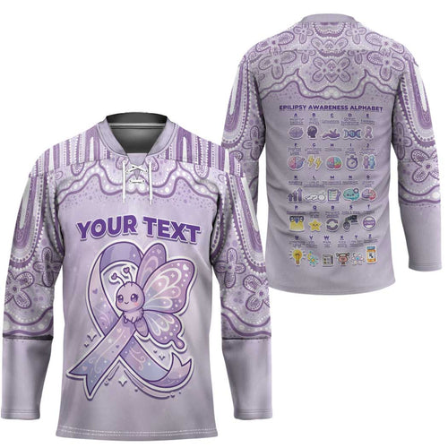 Personalised Epilepsy Awareness Alphabet Hockey Jersey Purple Ribbon Butterfly Cute Style