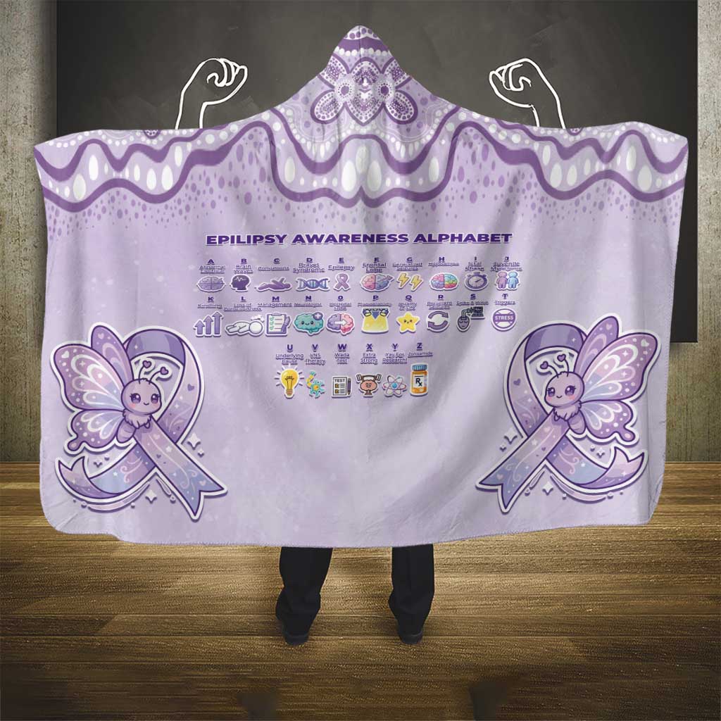 Epilepsy Awareness Alphabet Hooded Blanket Purple Ribbon Butterfly Cute Style