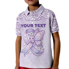 Personalised Epilepsy Awareness Alphabet Kid Polo Shirt Purple Ribbon Butterfly Cute Style
