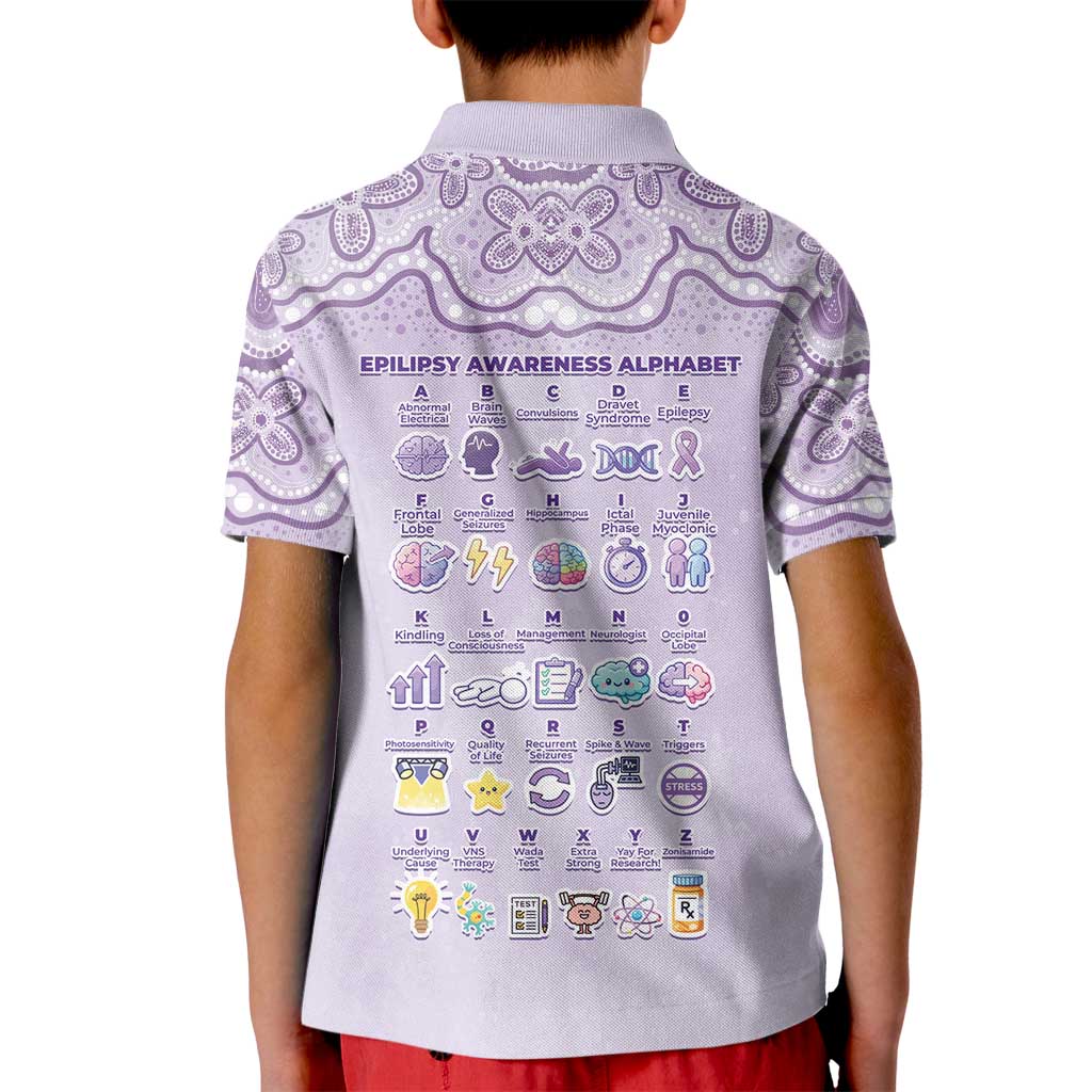 Personalised Epilepsy Awareness Alphabet Kid Polo Shirt Purple Ribbon Butterfly Cute Style