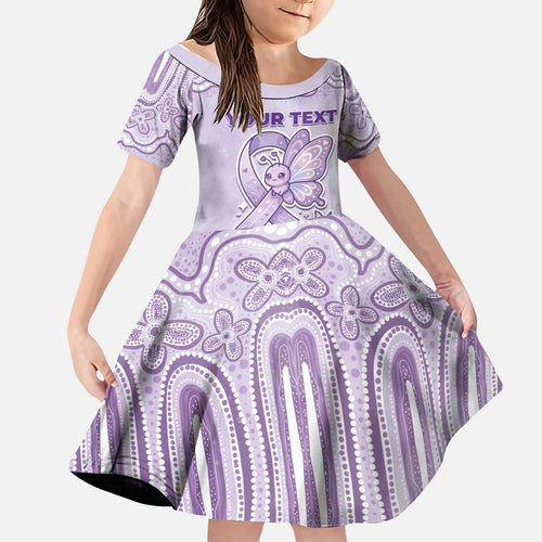 Personalised Epilepsy Awareness Alphabet Kid Short Sleeve Dress Purple Ribbon Butterfly Cute Style