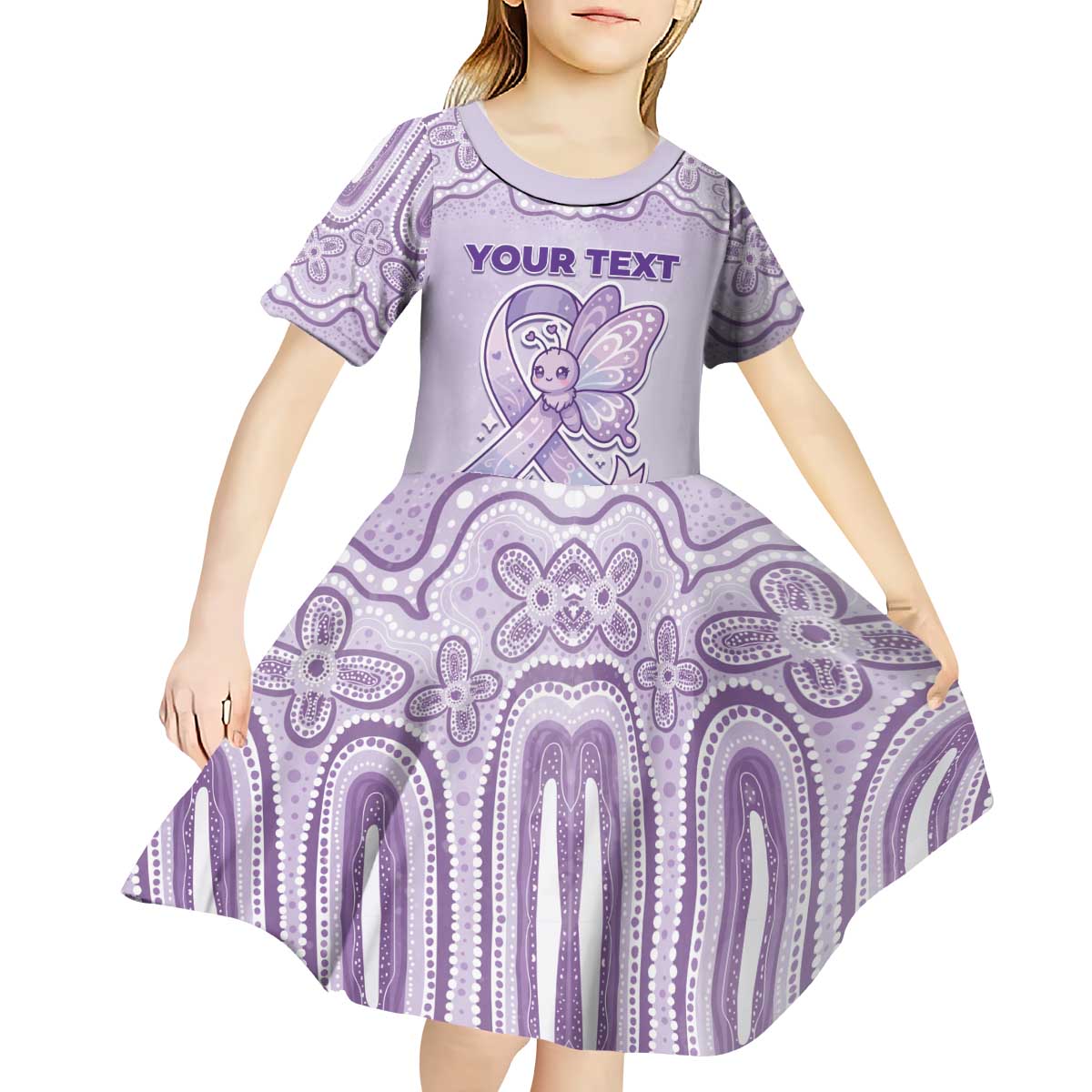 Personalised Epilepsy Awareness Alphabet Kid Short Sleeve Dress Purple Ribbon Butterfly Cute Style