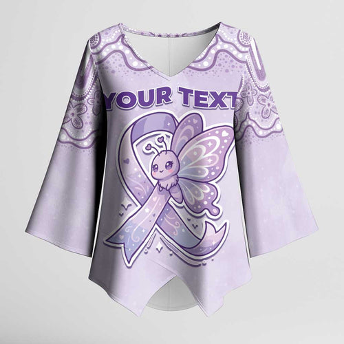 Personalised Epilepsy Awareness Alphabet Kimono Sleeve Blouse Purple Ribbon Butterfly Cute Style