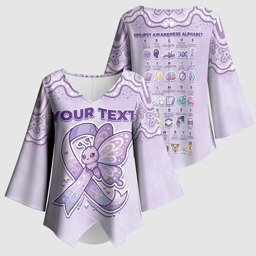 Personalised Epilepsy Awareness Alphabet Kimono Sleeve Blouse Purple Ribbon Butterfly Cute Style