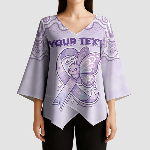 Personalised Epilepsy Awareness Alphabet Kimono Sleeve Blouse Purple Ribbon Butterfly Cute Style