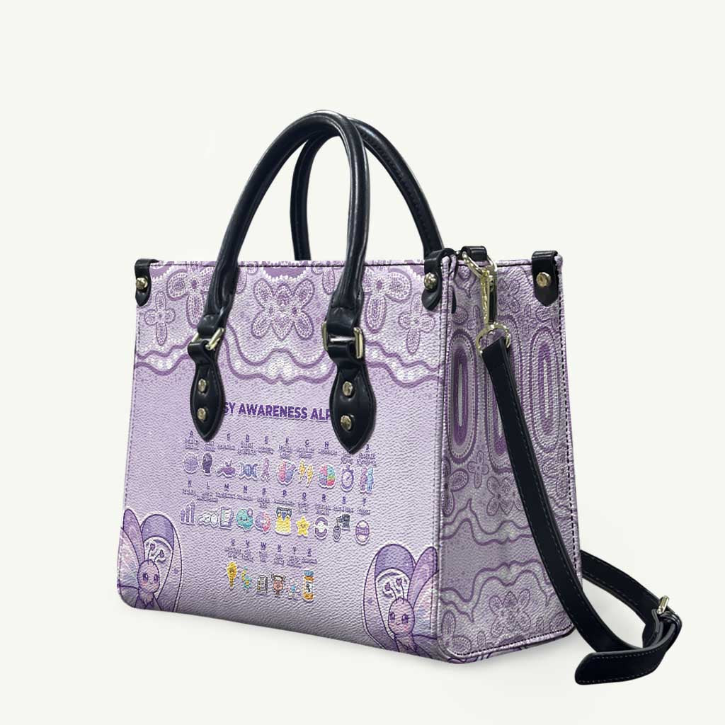 Epilepsy Awareness Alphabet Leather Bag Purple Ribbon Butterfly Cute Style