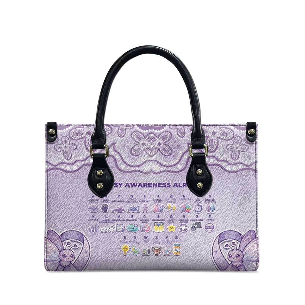Epilepsy Awareness Alphabet Leather Bag Purple Ribbon Butterfly Cute Style