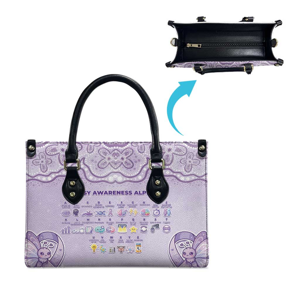 Epilepsy Awareness Alphabet Leather Bag Purple Ribbon Butterfly Cute Style