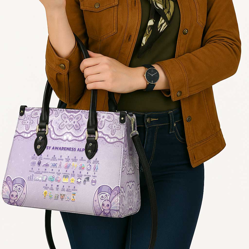 Epilepsy Awareness Alphabet Leather Bag Purple Ribbon Butterfly Cute Style