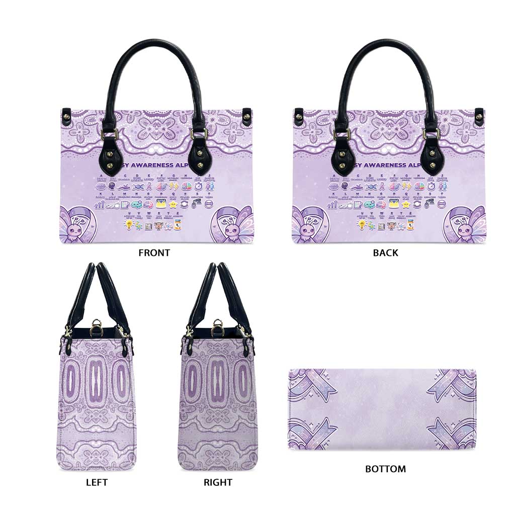 Epilepsy Awareness Alphabet Leather Bag Purple Ribbon Butterfly Cute Style