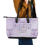 Epilepsy Awareness Alphabet Leather Tote Bag Purple Ribbon Butterfly Cute Style