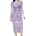 Personalised Epilepsy Awareness Alphabet Long Sleeve Bodycon Dress Purple Ribbon Butterfly Cute Style