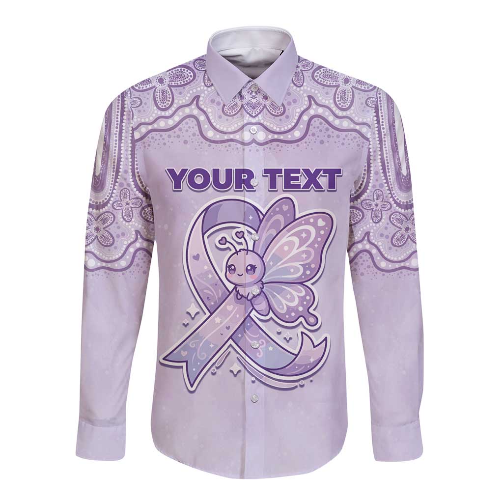 Personalised Epilepsy Awareness Alphabet Long Sleeve Button Shirt Purple Ribbon Butterfly Cute Style