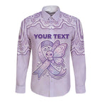 Personalised Epilepsy Awareness Alphabet Long Sleeve Button Shirt Purple Ribbon Butterfly Cute Style