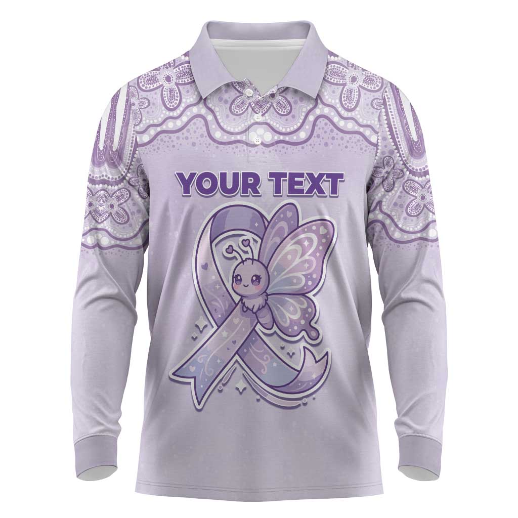 Personalised Epilepsy Awareness Alphabet Long Sleeve Polo Shirt Purple Ribbon Butterfly Cute Style