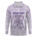 Personalised Epilepsy Awareness Alphabet Long Sleeve Polo Shirt Purple Ribbon Butterfly Cute Style