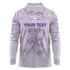 Personalised Epilepsy Awareness Alphabet Long Sleeve Polo Shirt Purple Ribbon Butterfly Cute Style