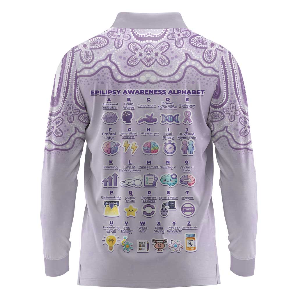 Personalised Epilepsy Awareness Alphabet Long Sleeve Polo Shirt Purple Ribbon Butterfly Cute Style