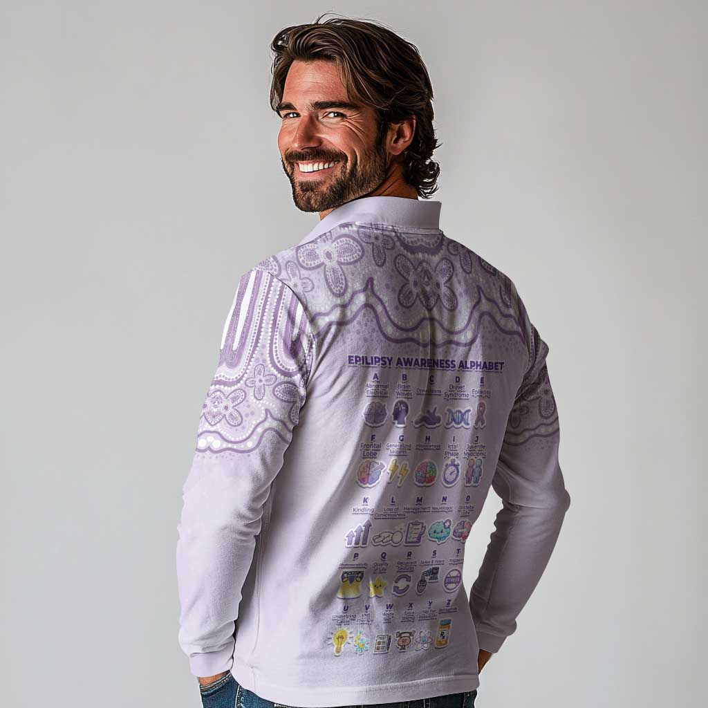 Personalised Epilepsy Awareness Alphabet Long Sleeve Polo Shirt Purple Ribbon Butterfly Cute Style
