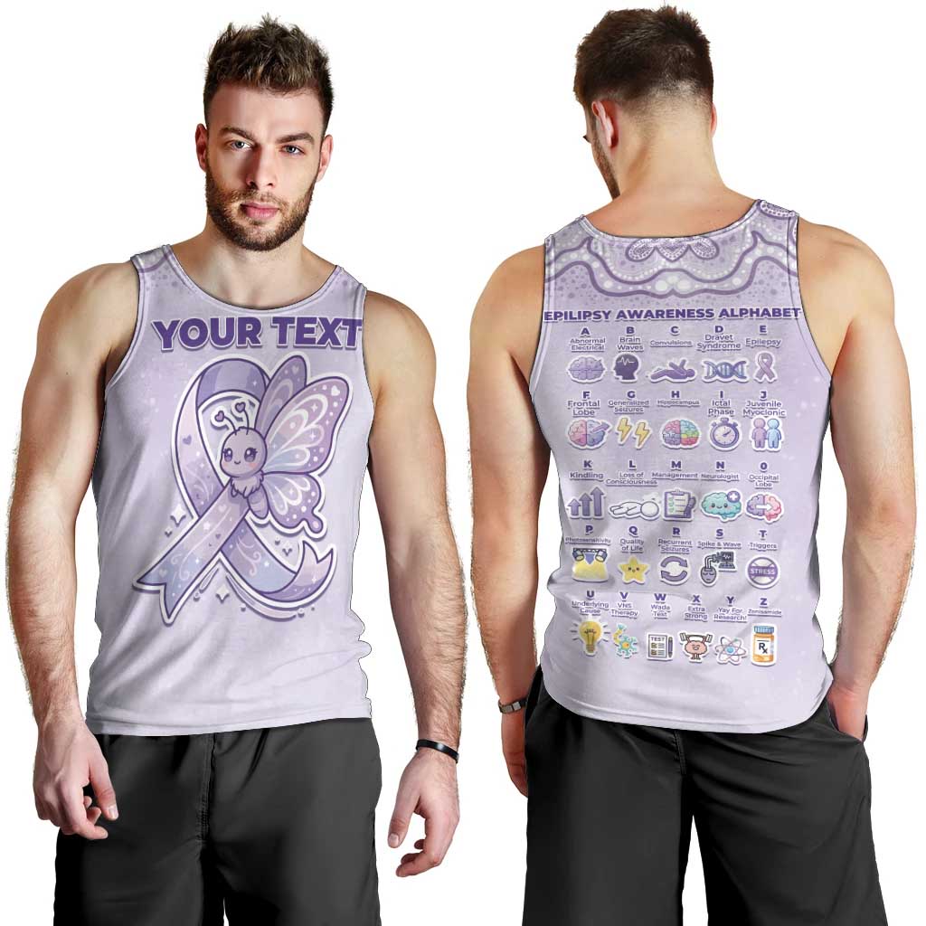 Personalised Epilepsy Awareness Alphabet Men Tank Top Purple Ribbon Butterfly Cute Style