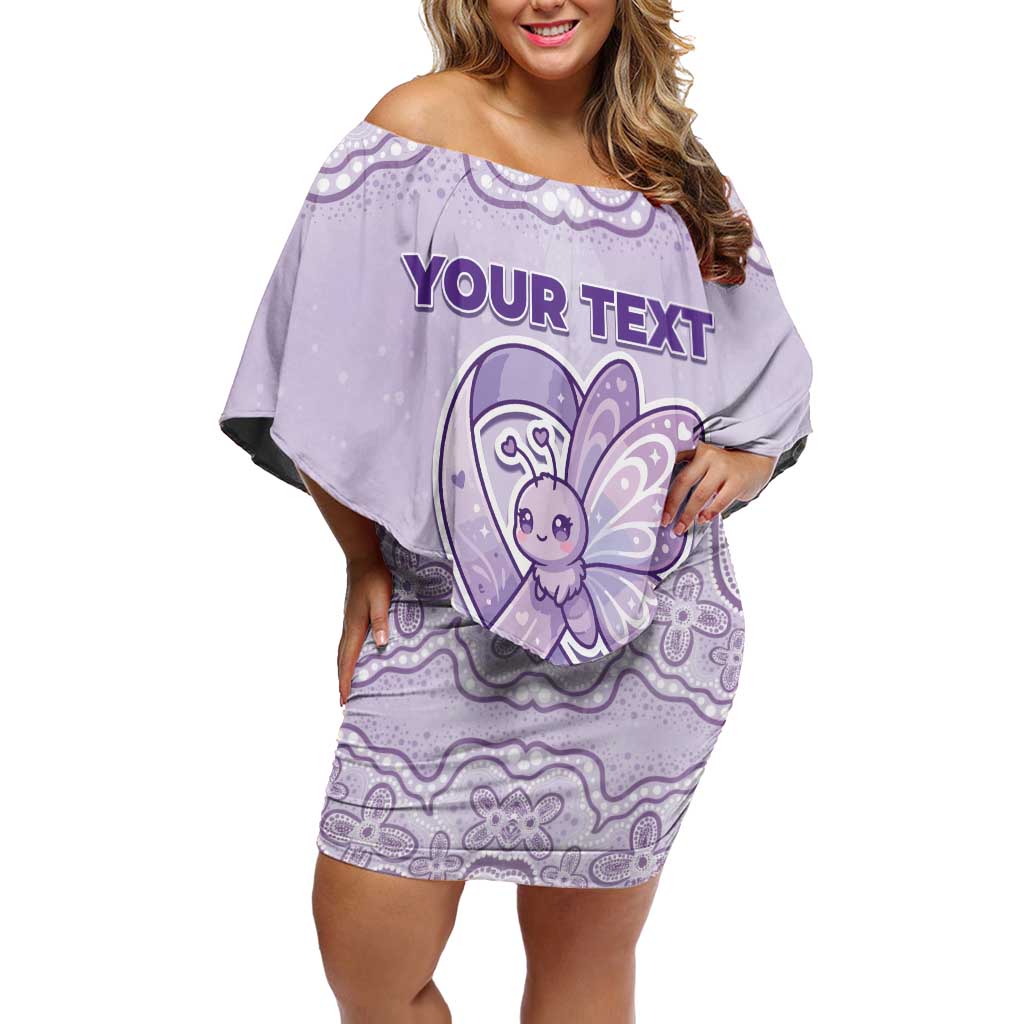 Personalised Epilepsy Awareness Alphabet Off Shoulder Short Dress Purple Ribbon Butterfly Cute Style