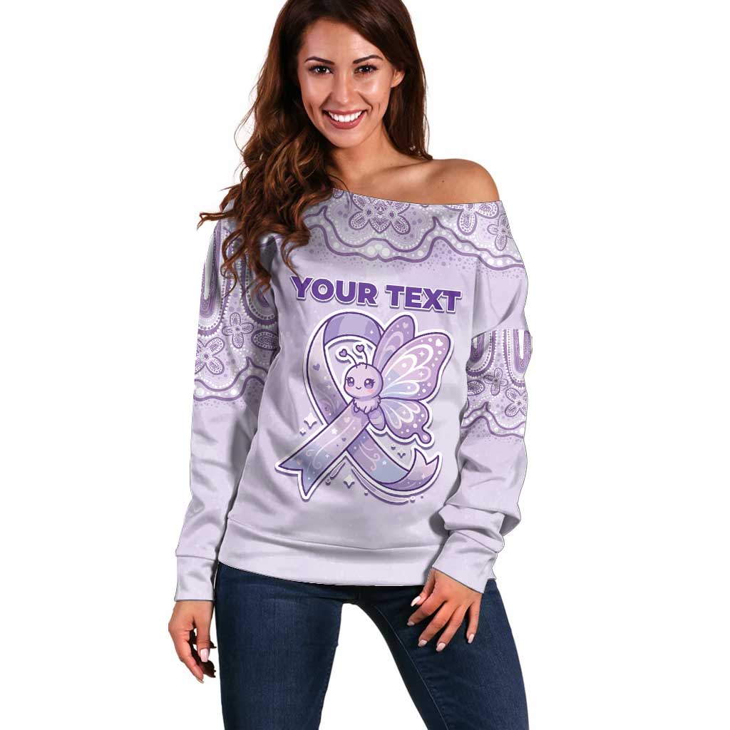 Personalised Epilepsy Awareness Alphabet Off Shoulder Sweater Purple Ribbon Butterfly Cute Style