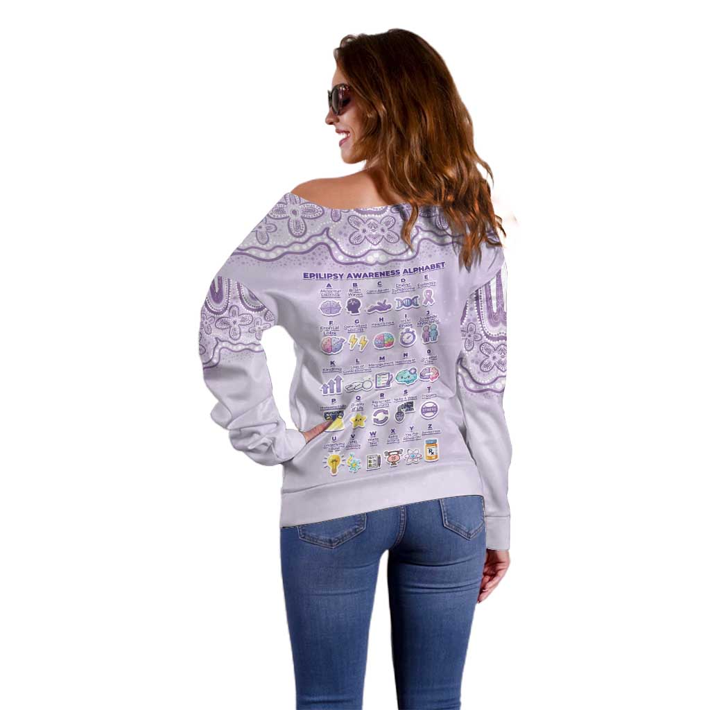 Personalised Epilepsy Awareness Alphabet Off Shoulder Sweater Purple Ribbon Butterfly Cute Style
