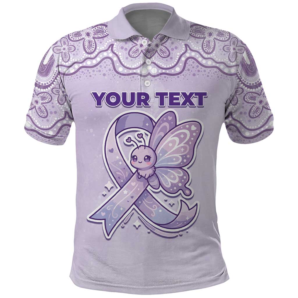 Personalised Epilepsy Awareness Alphabet Polo Shirt Purple Ribbon Butterfly Cute Style