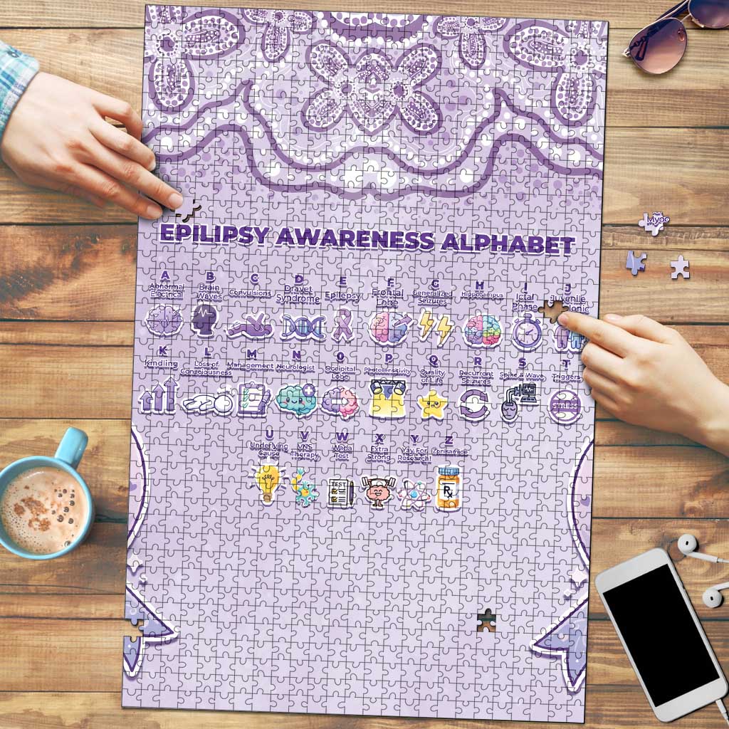 Epilepsy Awareness Alphabet Puzzle Purple Ribbon Butterfly Cute Style
