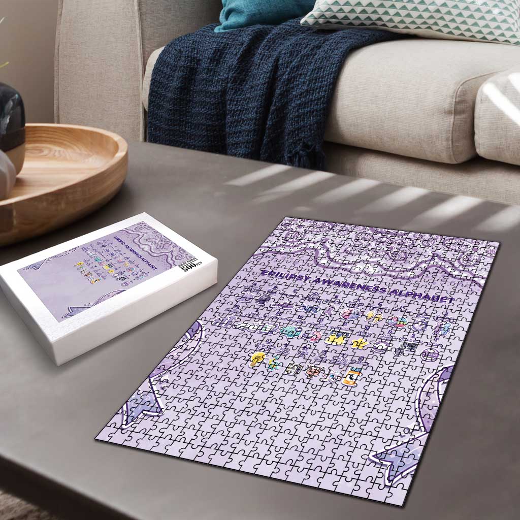 Epilepsy Awareness Alphabet Puzzle Purple Ribbon Butterfly Cute Style