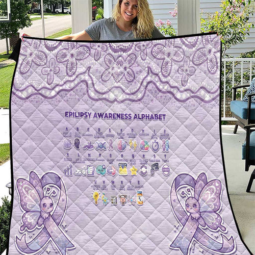 Epilepsy Awareness Alphabet Quilt Purple Ribbon Butterfly Cute Style
