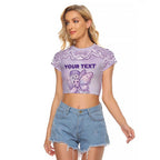 Personalised Epilepsy Awareness Alphabet Raglan Cropped T Shirt Purple Ribbon Butterfly Cute Style