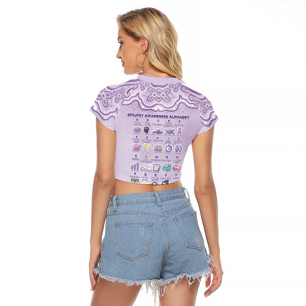 Personalised Epilepsy Awareness Alphabet Raglan Cropped T Shirt Purple Ribbon Butterfly Cute Style