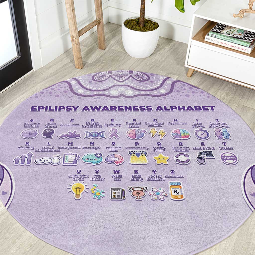 Epilepsy Awareness Alphabet Round Carpet Purple Ribbon Butterfly Cute Style