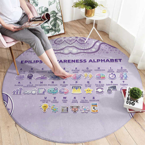 Epilepsy Awareness Alphabet Round Carpet Purple Ribbon Butterfly Cute Style
