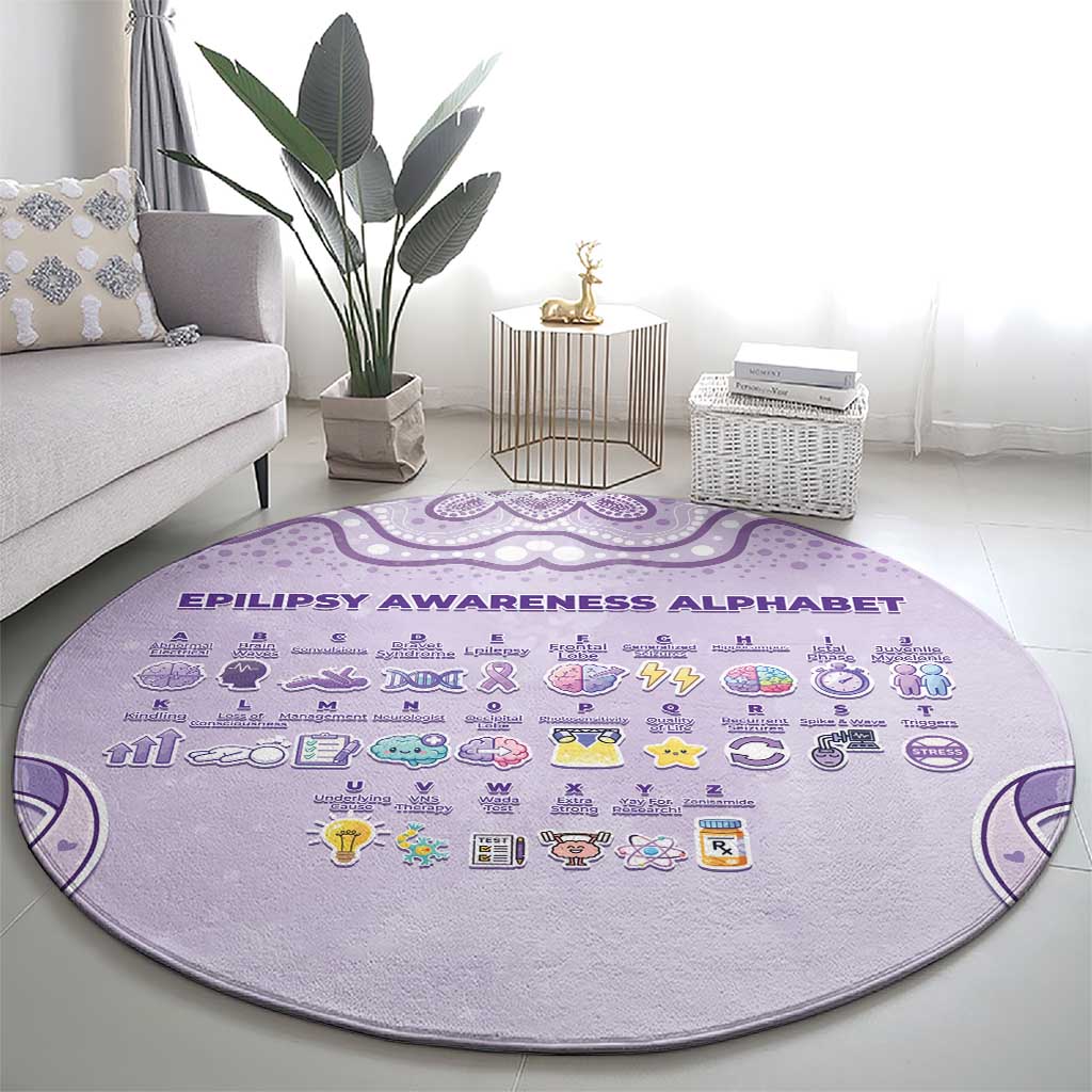 Epilepsy Awareness Alphabet Round Carpet Purple Ribbon Butterfly Cute Style