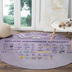 Epilepsy Awareness Alphabet Round Carpet Purple Ribbon Butterfly Cute Style