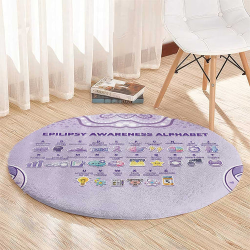 Epilepsy Awareness Alphabet Round Carpet Purple Ribbon Butterfly Cute Style