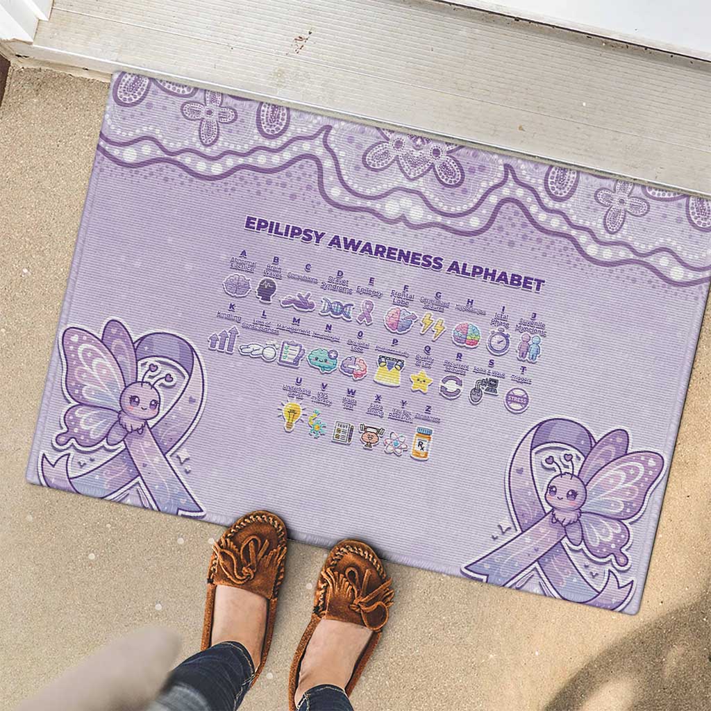 Epilepsy Awareness Alphabet Rubber Doormat Purple Ribbon Butterfly Cute Style