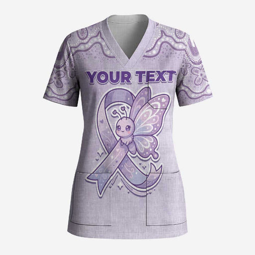 Personalised Epilepsy Awareness Alphabet Scrub Top Purple Ribbon Butterfly Cute Style