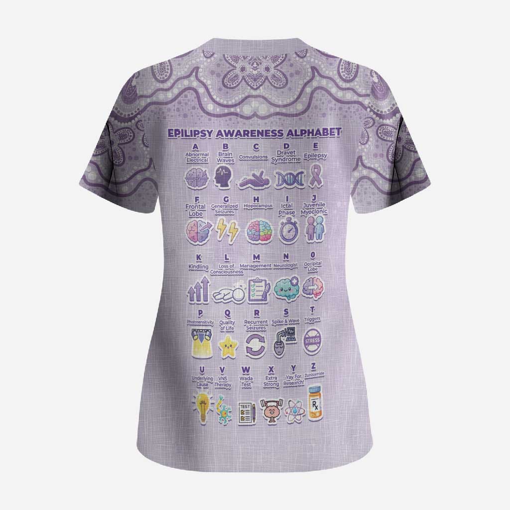 Personalised Epilepsy Awareness Alphabet Scrub Top Purple Ribbon Butterfly Cute Style