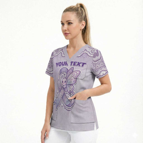 Personalised Epilepsy Awareness Alphabet Scrub Top Purple Ribbon Butterfly Cute Style