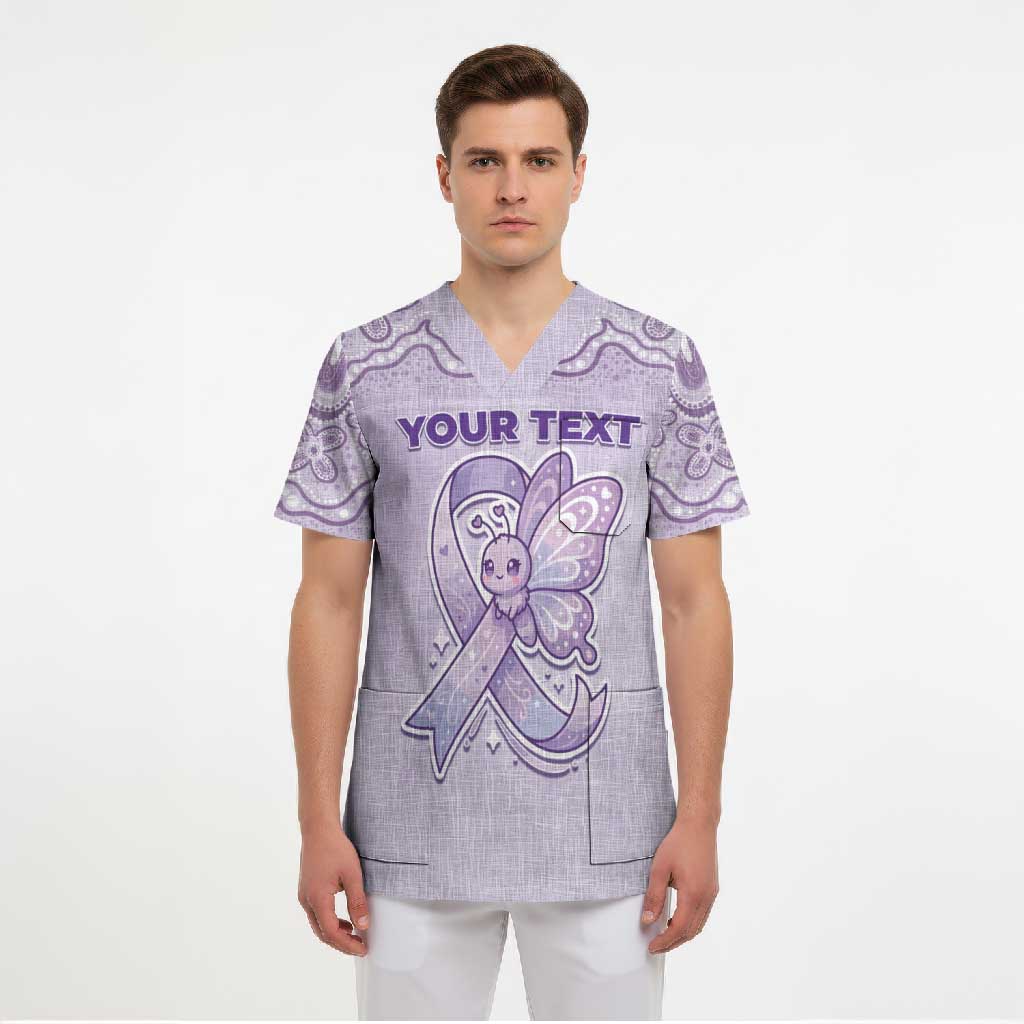 Personalised Epilepsy Awareness Alphabet Scrub Top Purple Ribbon Butterfly Cute Style